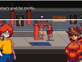 Muscular babe dominates in femdom hentai game after workout