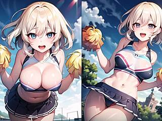 Hot anime cheerleader's topless masturbation makes you horny