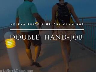 DOUBLE HANDJOB rocks public beach scene!