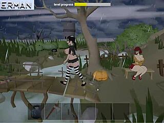 Halloween-themed anime game with big-breasted characters and anal sex scenes