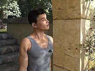 john stares at katia's big boobs during training