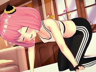 Anya rides big cock after gym in adult cartoon