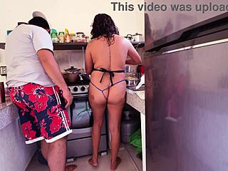 Sexy Mexicana in Thong Cooks Hot, Gets Her Rear Licked and Banged Hard!