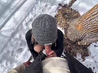 Winter outdoor sex in the park with big natural tits and natural boobs