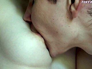 Close up of big natural tits with tongue and nipple play