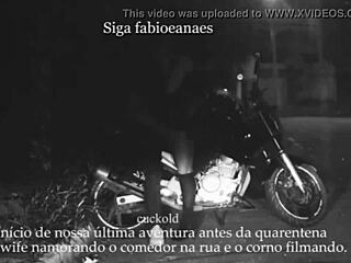 Married milf flashes on street while cuckold films