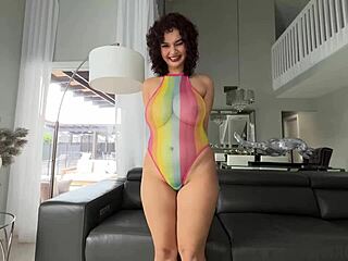 Big tits homemade brunette gets a facial and ball sucking