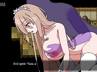 Japanese animated game with big boobed maid character getting fucked