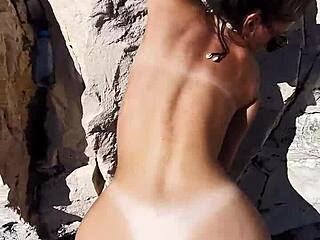 Beautiful woman has a quick beach sex in POV style