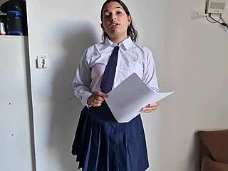 A beautiful cheerleader seduces her teacher to pass her final exam