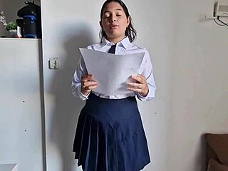 A beautiful cheerleader seduces her teacher to pass her final exam