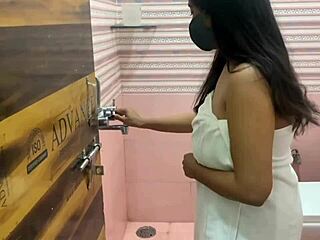 Marathi aunt seduces plumber with hot bathroom anal action