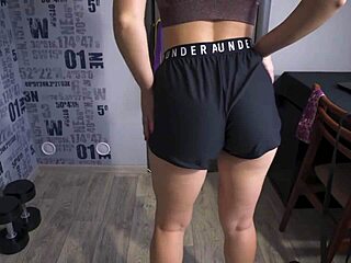 pawg milf teases her tight ass in sporty under armor shorts for fun