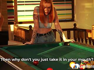Sexy ginger breaks billiard room rules!