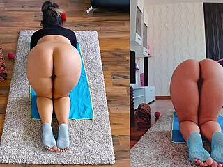 Insane naked yoga workout on dual cam action