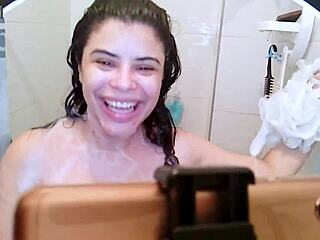 Selena Vega gives a shower call to a fan and gets herself off