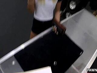A man buys back his engagement ring from the local XXX pawn shop and fucks the shop owner
