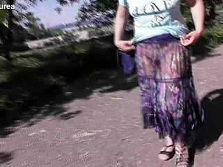 The Hairy Mature Crossdresser In Transparent Skirt Shows Off In Public