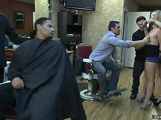 blonde punished in public barbershop