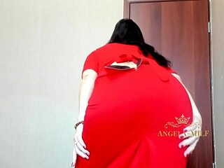 Beautiful MILF Angela's solo performance in red panties