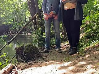 subtle handjob magic from chubby cougar in public setting