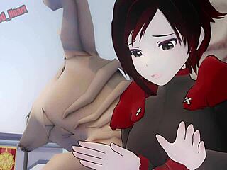 Jaune takes Ruby's virginity in a doggy style sex scene in a cartoon porn video