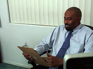 Blonde MILF begs for job with interracial cock sucking trailer