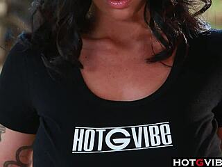 A hot girl with an amazing set of large natural breasts and a curvaceous body has sex outside