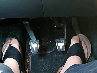 Close Up Of Chubby Nylon Feet With Toe Separators In Car