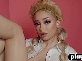 Petite Ebony Scarlett Bloom Strips Down to Sexy Lingerie for Playboy