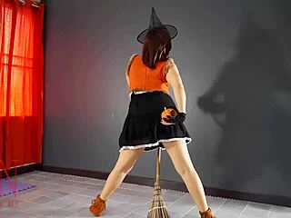 intriguing halloween witch regina noir in yellow pantyhose show