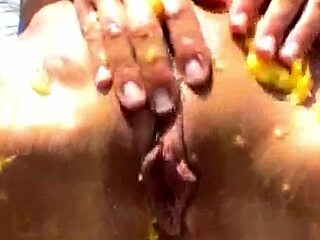 Hottest blonde babe takes deep banana outdoors suggestively