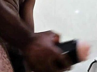 Bored, no girlfriend, self-pleasure in bathroom with toy