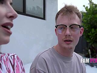 Step mom's huge knockers shocked Jimmy Michaels and Cubbi Thompson by the pool! 😲
