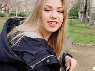 wanna watch this russian babe suck cock for cash in public?