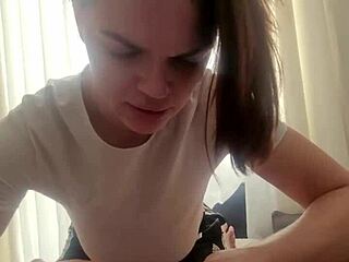 my stepsister gives a blowjob and spits cum into condom