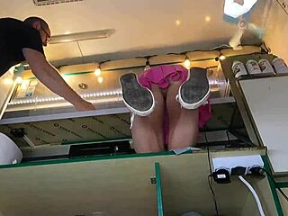 wow, this teen loves working without panties outdoors!