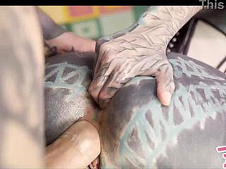 Anal queen Anuskatzz in corset plays with metal toy. She gets her ass fucked by big dick and squirts hard!