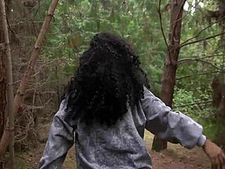 girlfriend cheats with bbc creampie in woods, choking and cum covered tits