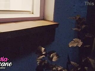 You watch your curvy british neighbour in the shower with big natural tits and long hair