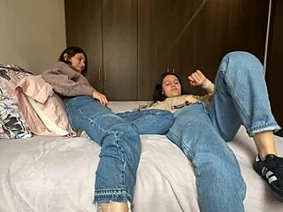 My neighbor shows me how to try on new veiled stockings I bought for my husband