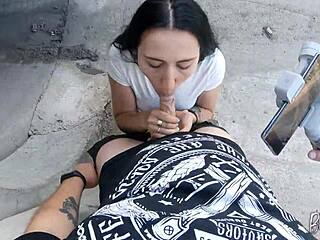 Teen Brunette Asks Friend to Film Her Outdoor Blowjob and Swallow!