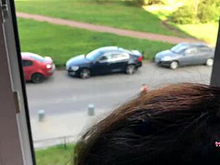 skinny brunette petite babe gets naughty in front of the neighbors, it's so thrilling