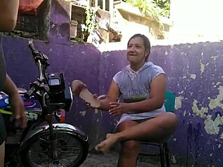 Wow! Lesbian sex at outdoor bike wash ends in creamy orgasm!