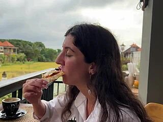 Walking with Cum on My Face in Cafe