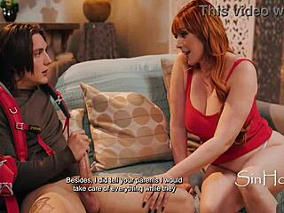 busty caretaker catches guy masturbating on sofa