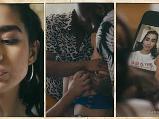 在这个热情跨种族群交场景中，多毛美女大奶子经历激烈传教士式操和衣服撕裂