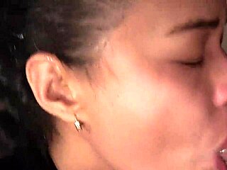 My stepsister moans loudly while playing with my cock and sticking her tongue out for cum