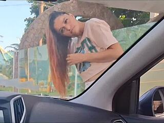 Risky Masturbation Inside a Car in Public by a Hot Babe