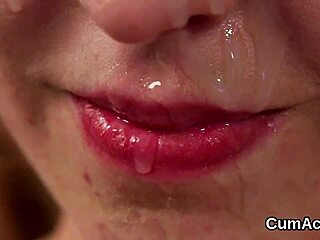 this naughty hottie gets a huge jizz load on her face and swallows every drop